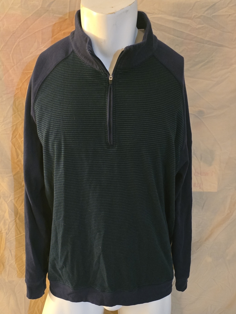 Men's Navy and Dark Green Zip Pullover Sweater XL Byron Nelson Kenmure GC
